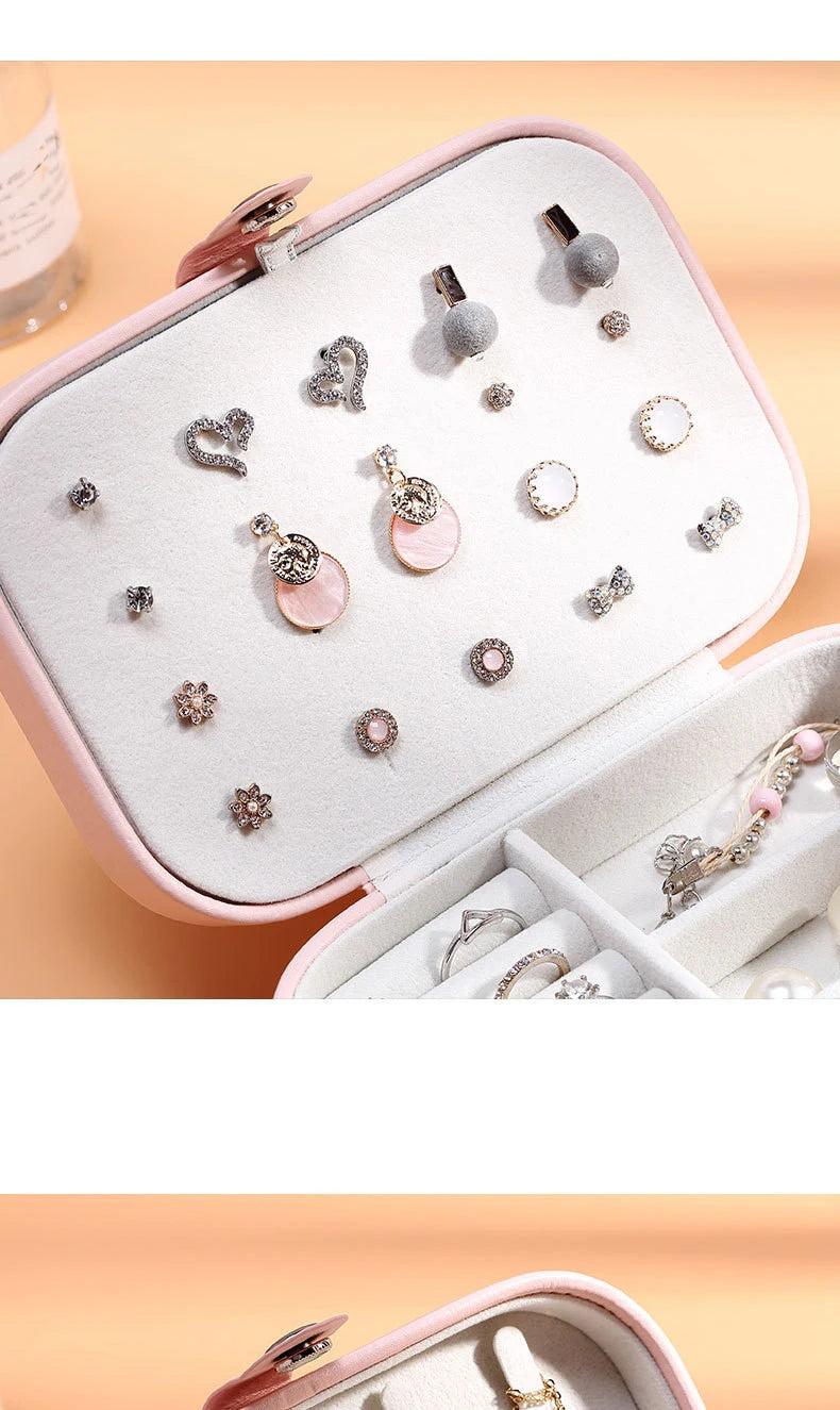 Portable Leather Jewelry Box with Zipper Closure