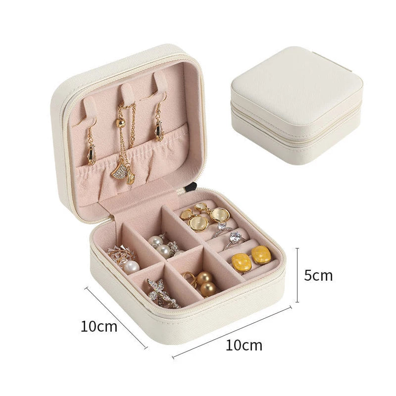 Portable Leather Jewelry Box with Zipper Closure