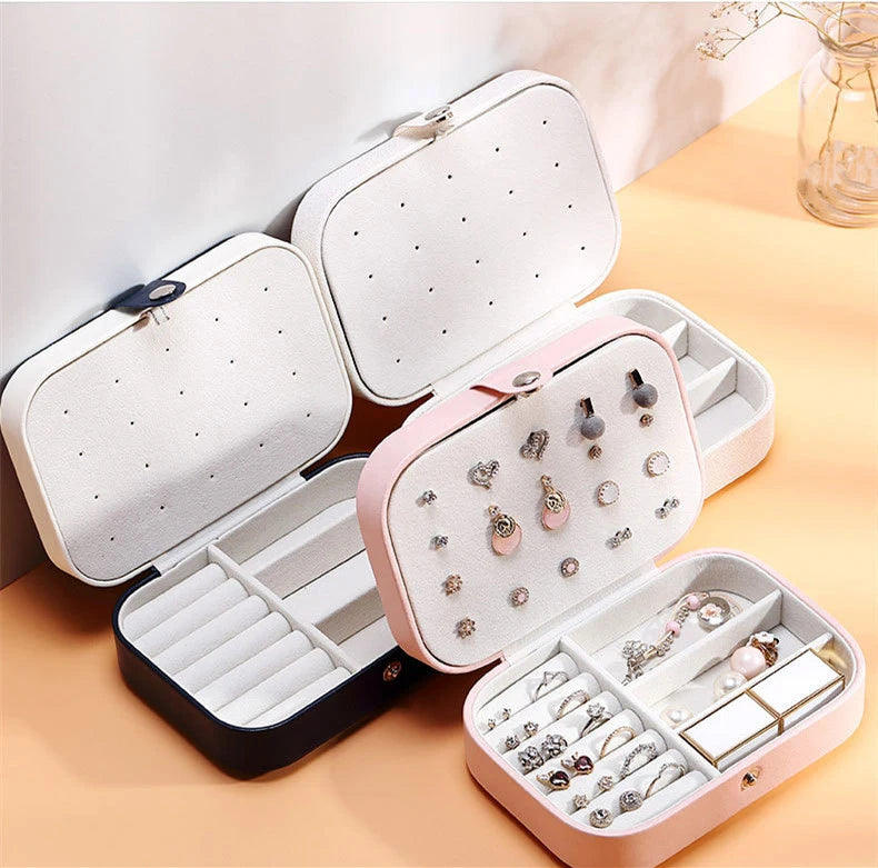 Portable Leather Jewelry Box with Zipper Closure