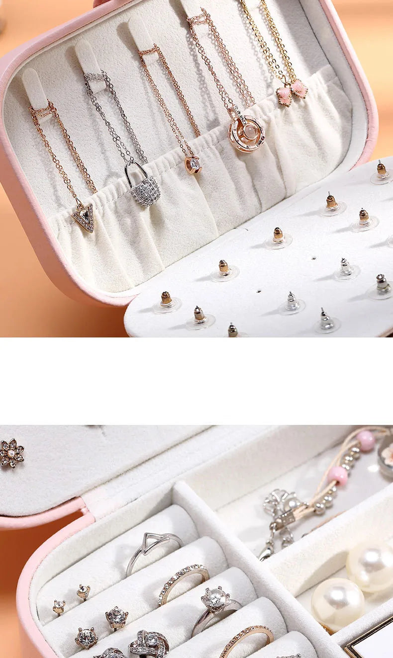 Portable Leather Jewelry Box with Zipper Closure