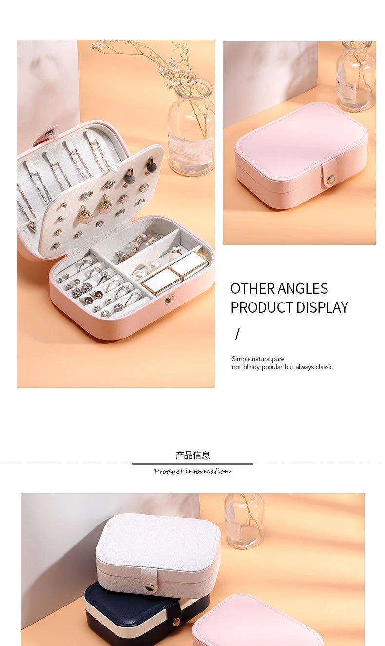 Portable Leather Jewelry Box with Zipper Closure