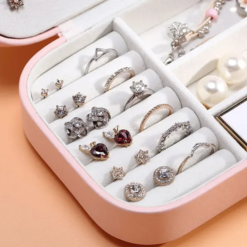 Portable Leather Jewelry Box with Zipper Closure