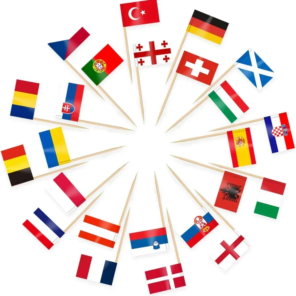 Themed Party trick - Mini Flag Cupcake/Cake/Cocktials/Fruitplatter Toppers (100 Pack)