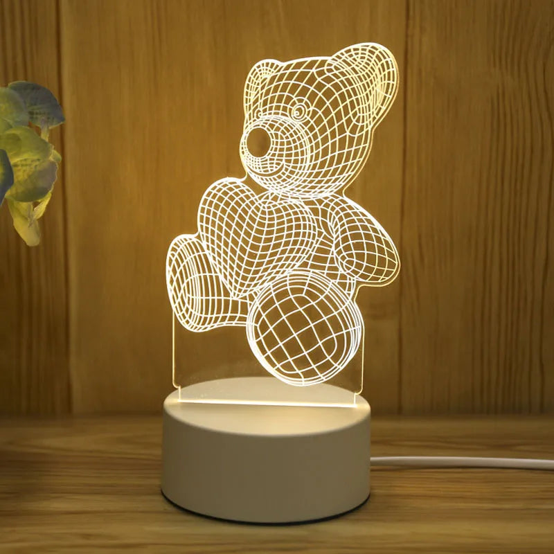 Christmas Home Decor - 3D LED Night Light - USB Acrylic Lamp