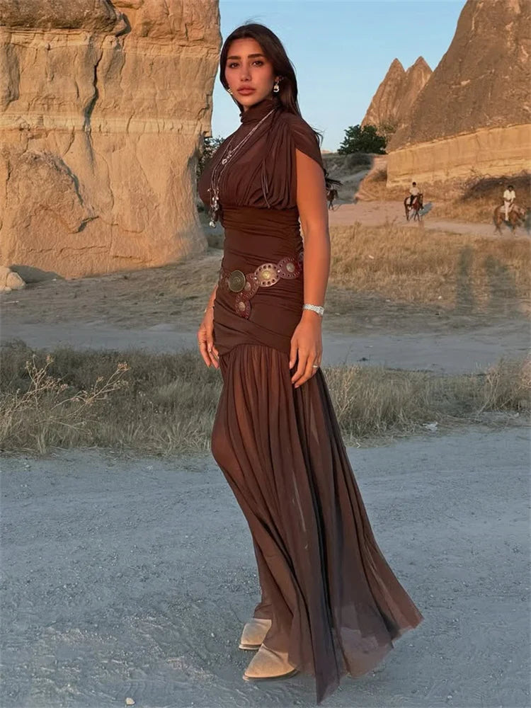 Black Mesh Patchwork Maxi Dress