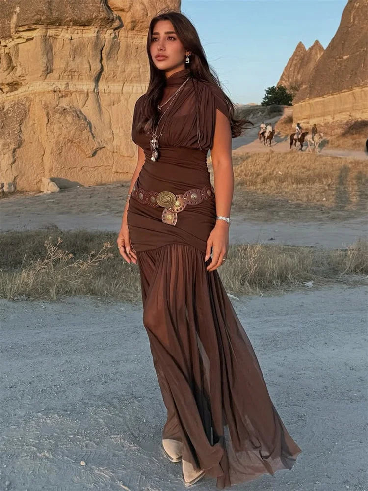 Black Mesh Patchwork Maxi Dress