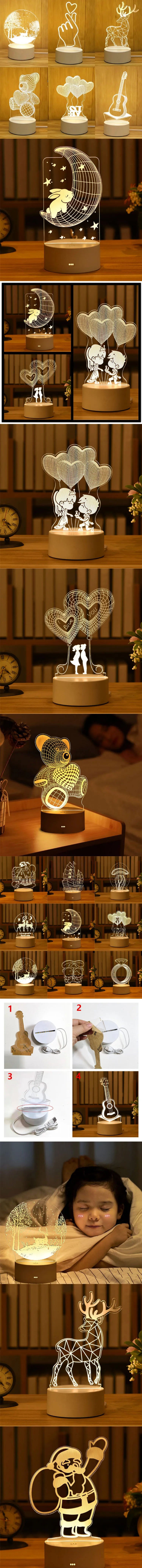 Christmas Home Decor - 3D LED Night Light - USB Acrylic Lamp