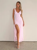 Backless Ruffle Evening Dress with Side Slit