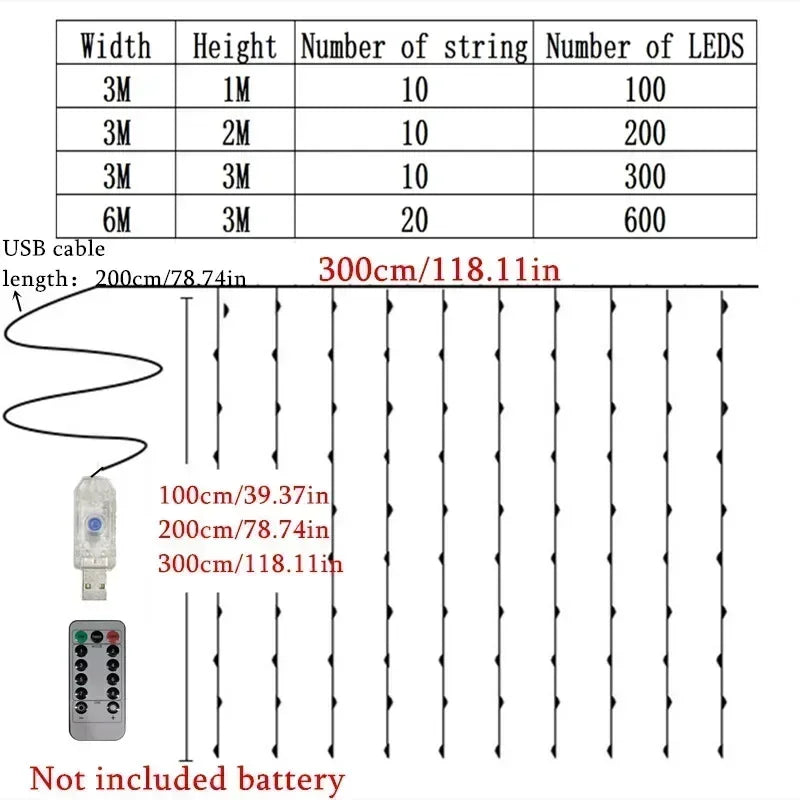 Curtain Fairy Lights LED - 8 Modes with Remote
