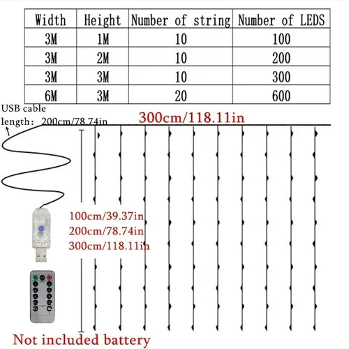 Curtain Fairy Lights LED - 8 Modes with Remote