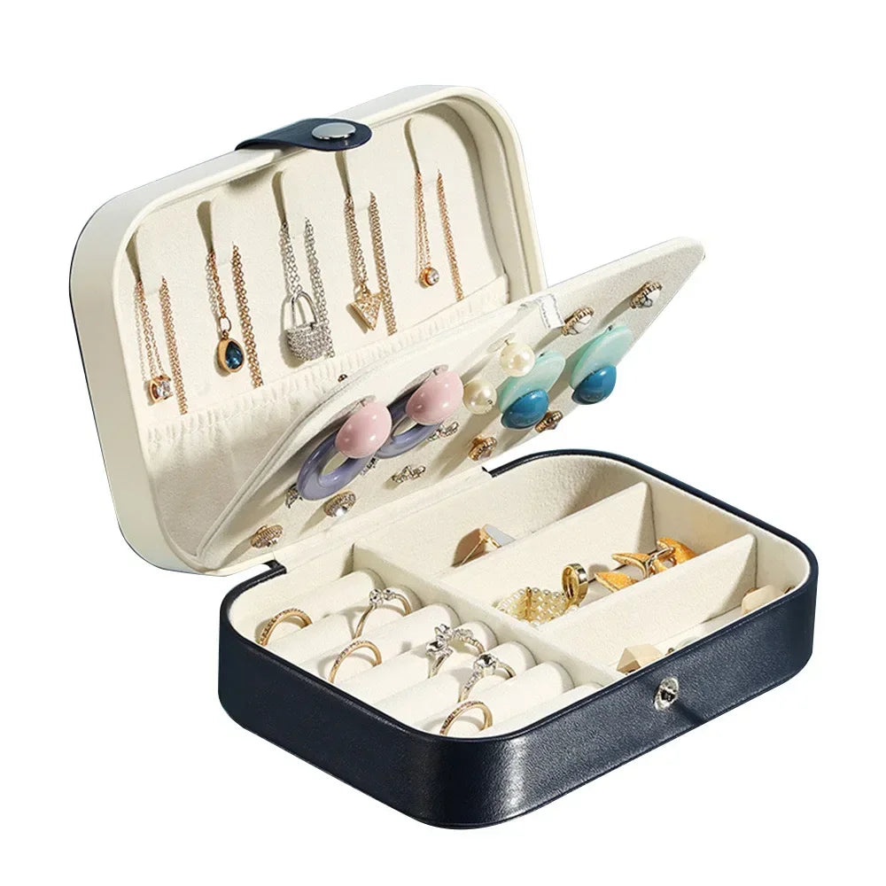 Portable Leather Jewelry Box with Zipper Closure