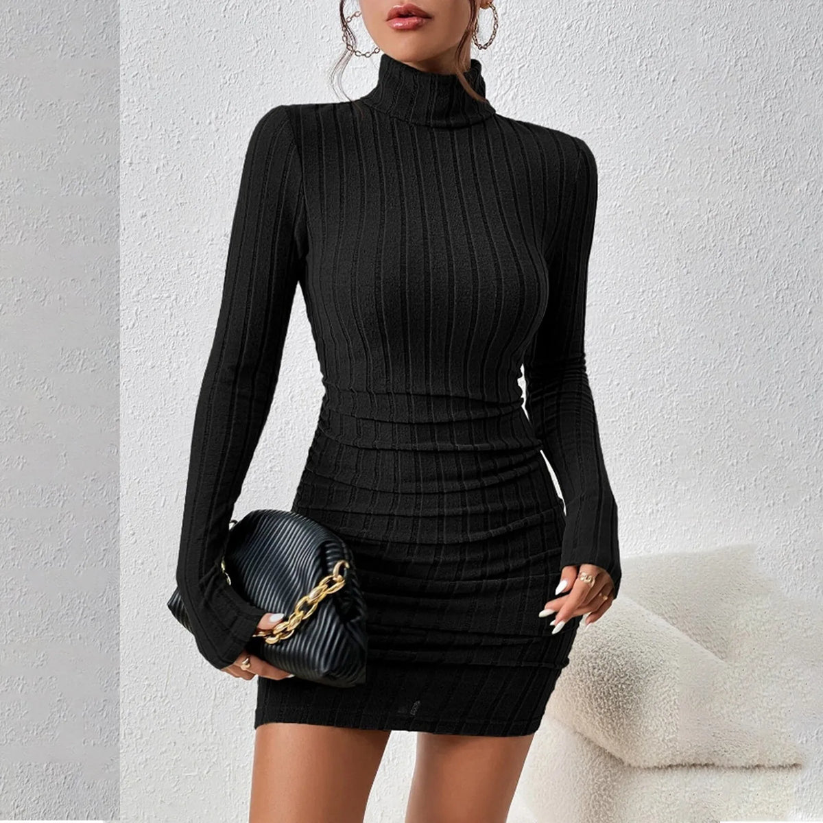 Turtleneck Knit Bodycon Mini Dress