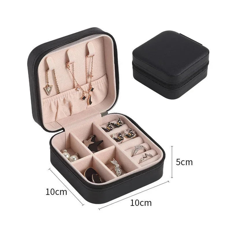 Portable Leather Jewelry Box with Zipper Closure