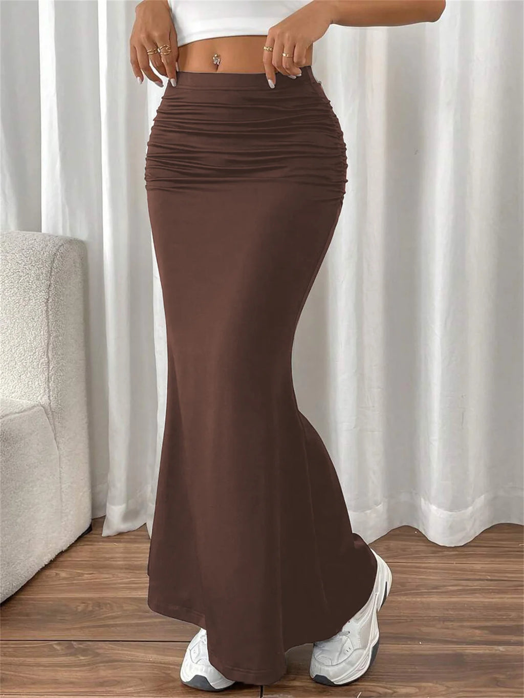 High-Waist Fishtail Midi Skirt