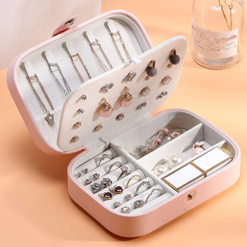 Portable Leather Jewelry Box with Zipper Closure
