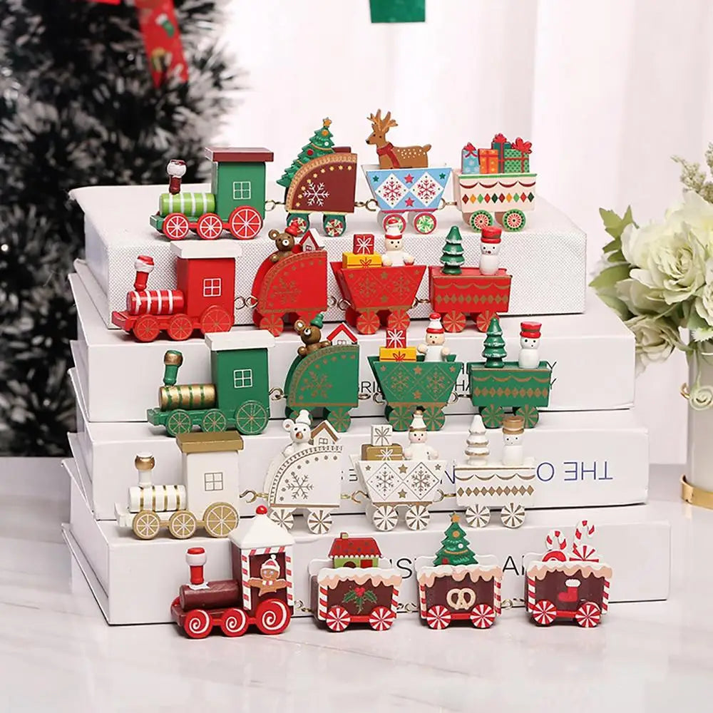 Wooden Christmas Train Ornament Set