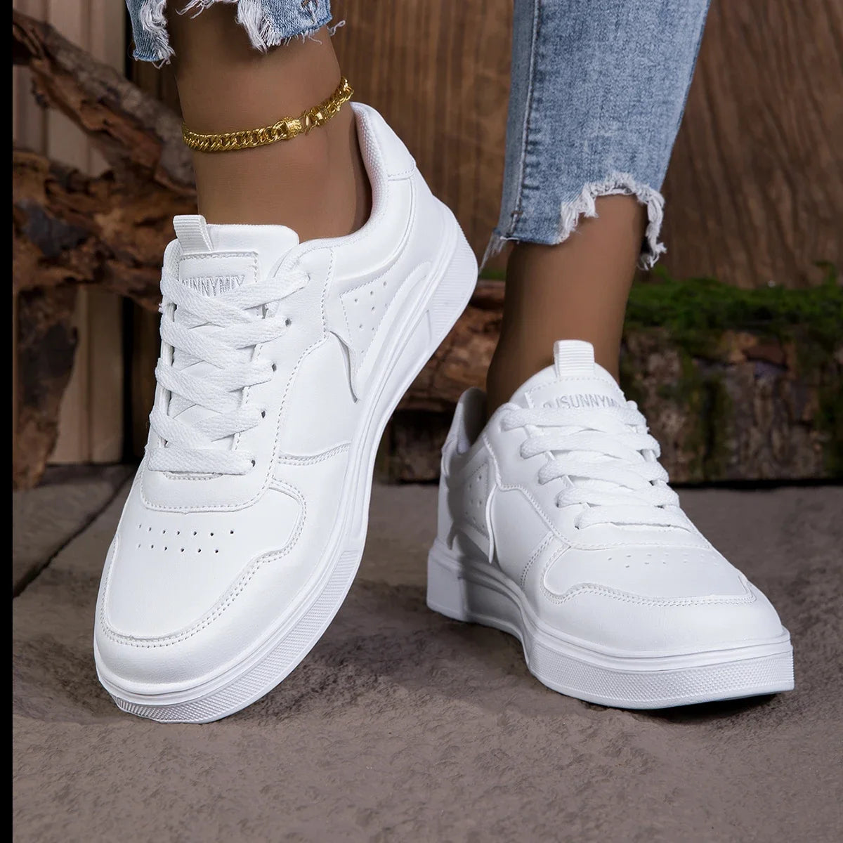 Women White Breathable Walking Sneakers