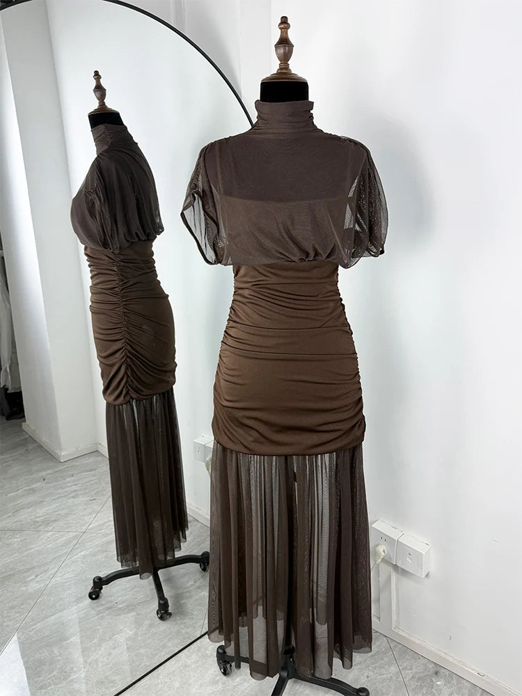 Black Mesh Patchwork Maxi Dress