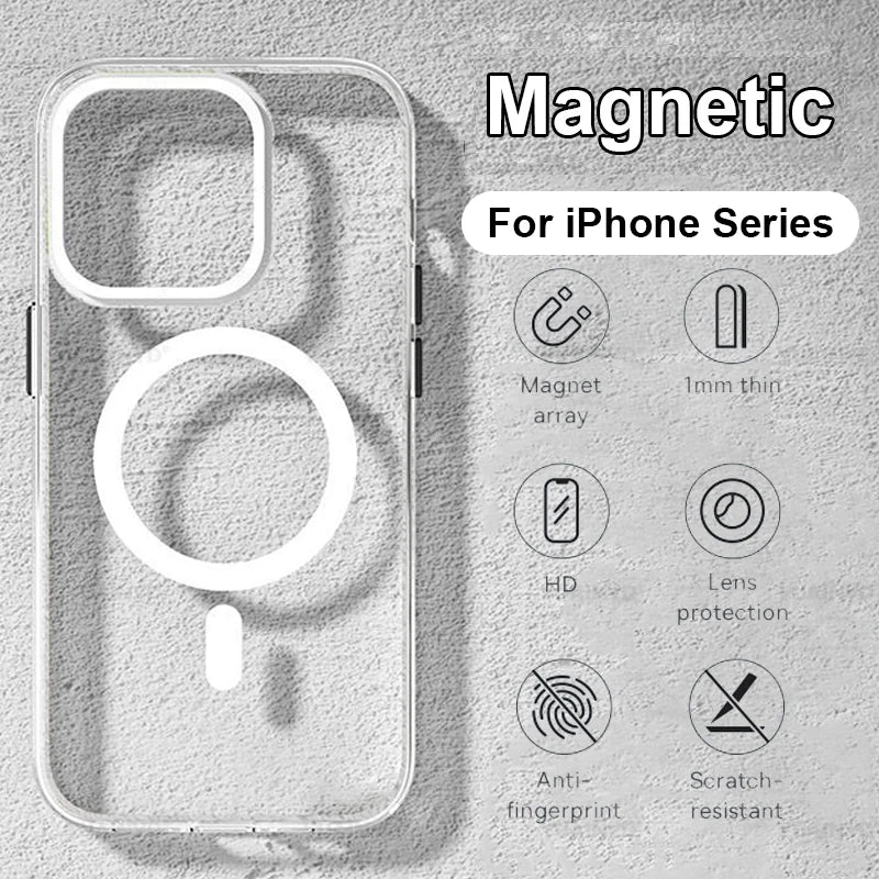 Magnetic MagSafe-Compatible Clear Case for iPhone (11–16 Series)