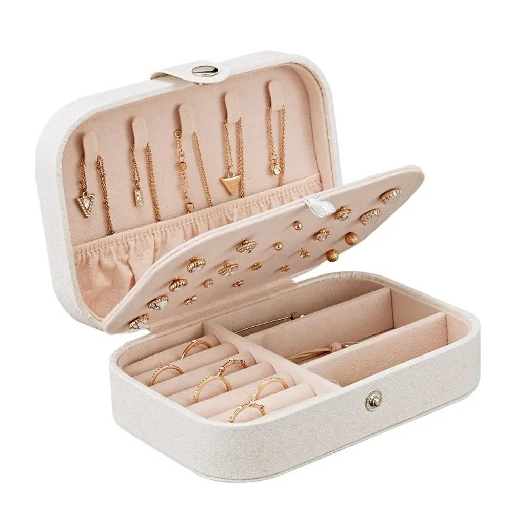 Portable Leather Jewelry Box with Zipper Closure