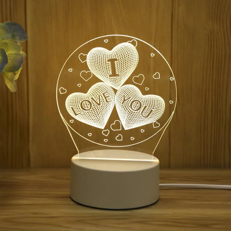 Christmas Home Decor - 3D LED Night Light - USB Acrylic Lamp