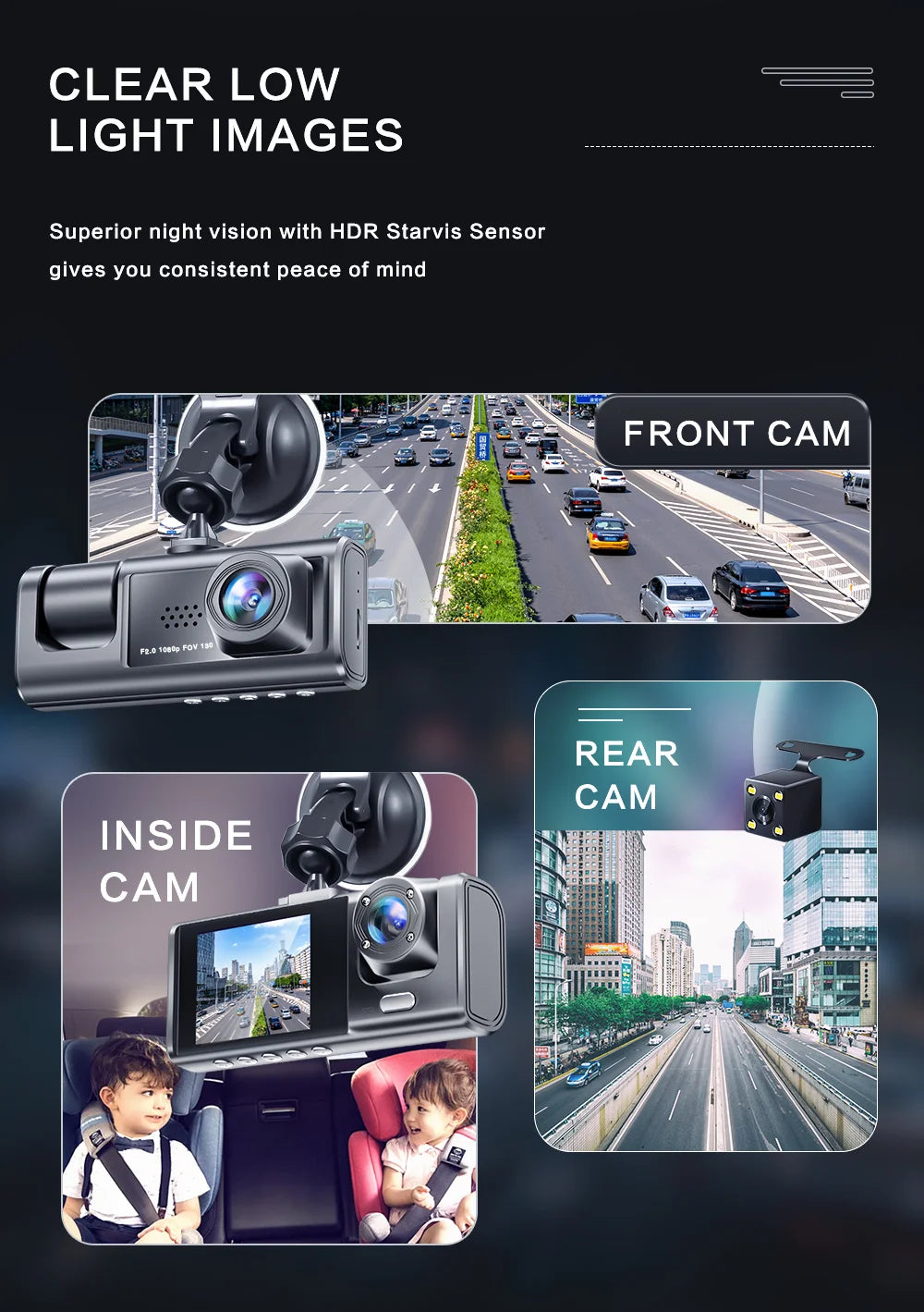 1080P Dual Dash Cam with Night Vision