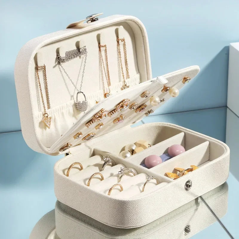 Portable Leather Jewelry Box with Zipper Closure