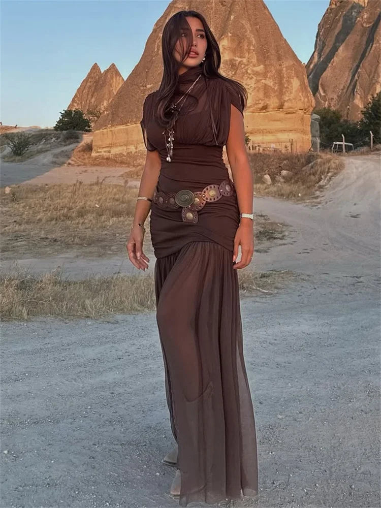 Black Mesh Patchwork Maxi Dress