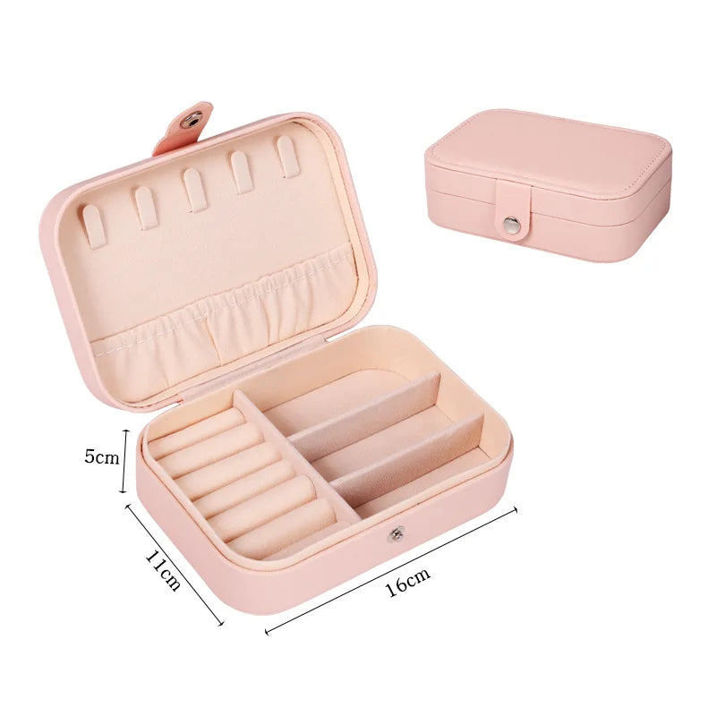 Portable Leather Jewelry Box with Zipper Closure