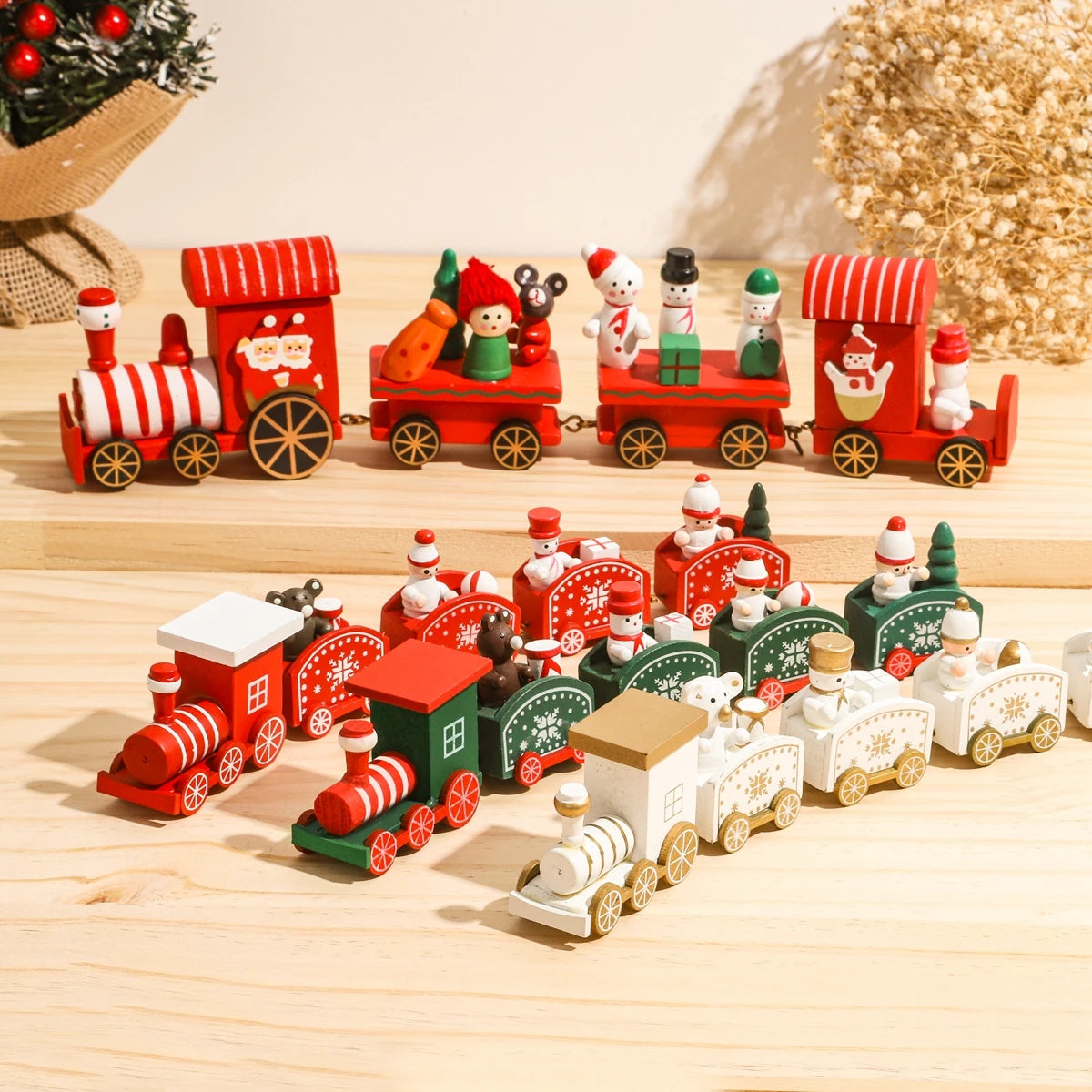Wooden Christmas Train Ornament Set