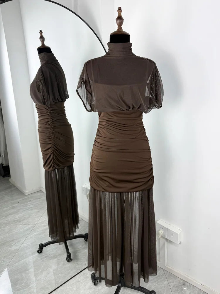 Black Mesh Patchwork Maxi Dress