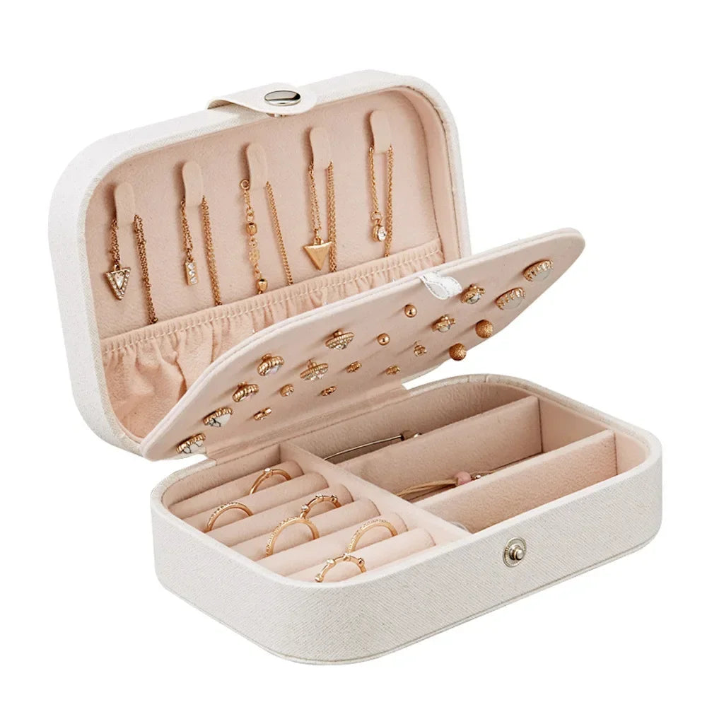 Portable Leather Jewelry Box with Zipper Closure