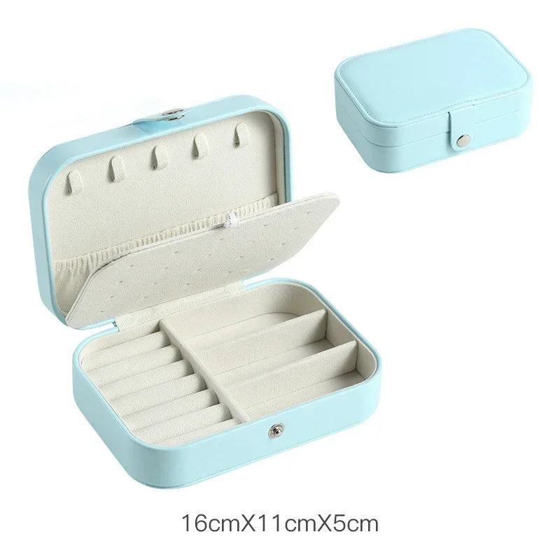 Portable Leather Jewelry Box with Zipper Closure