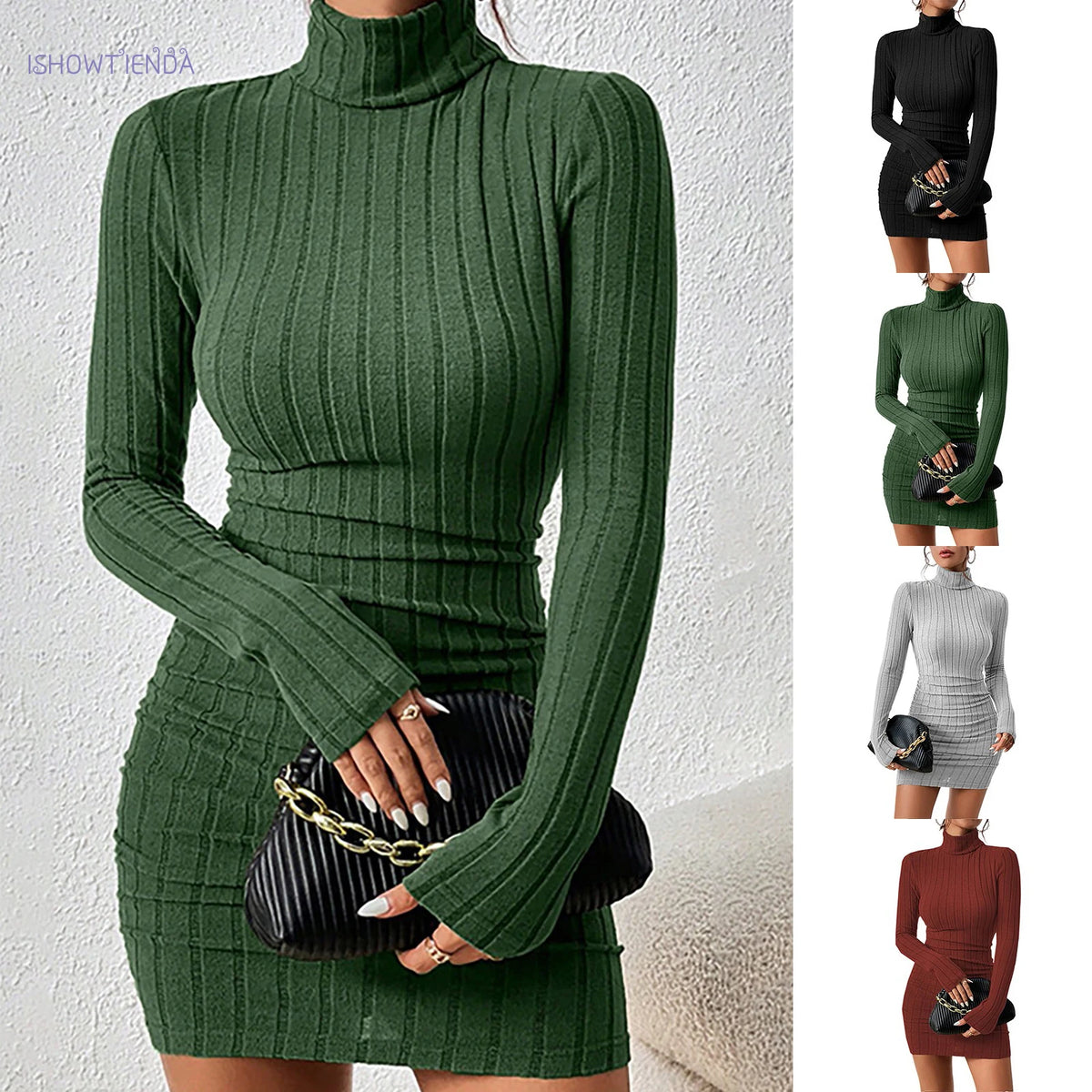 Turtleneck Knit Bodycon Mini Dress