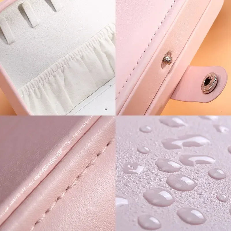 Portable Leather Jewelry Box with Zipper Closure
