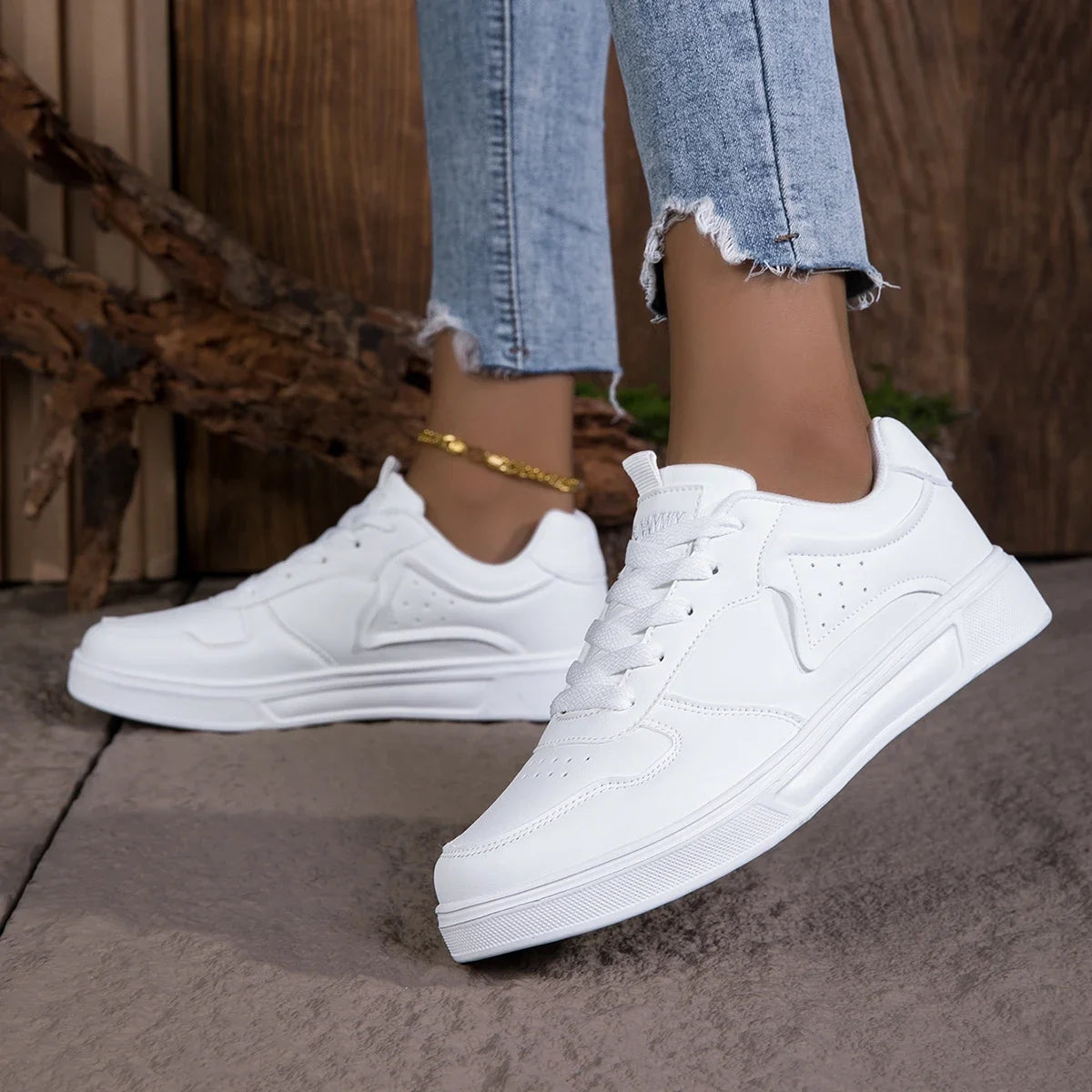 Women White Breathable Walking Sneakers