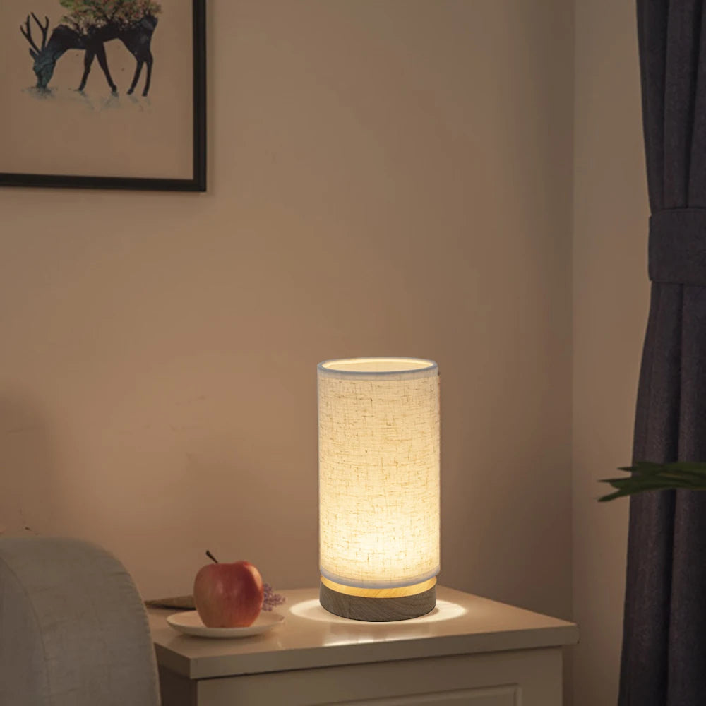 Solid Wood Bedside Table Lamp with Fabric Shade