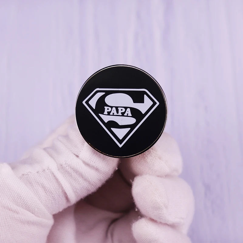 Super Papa Superhero Brooch Pin
