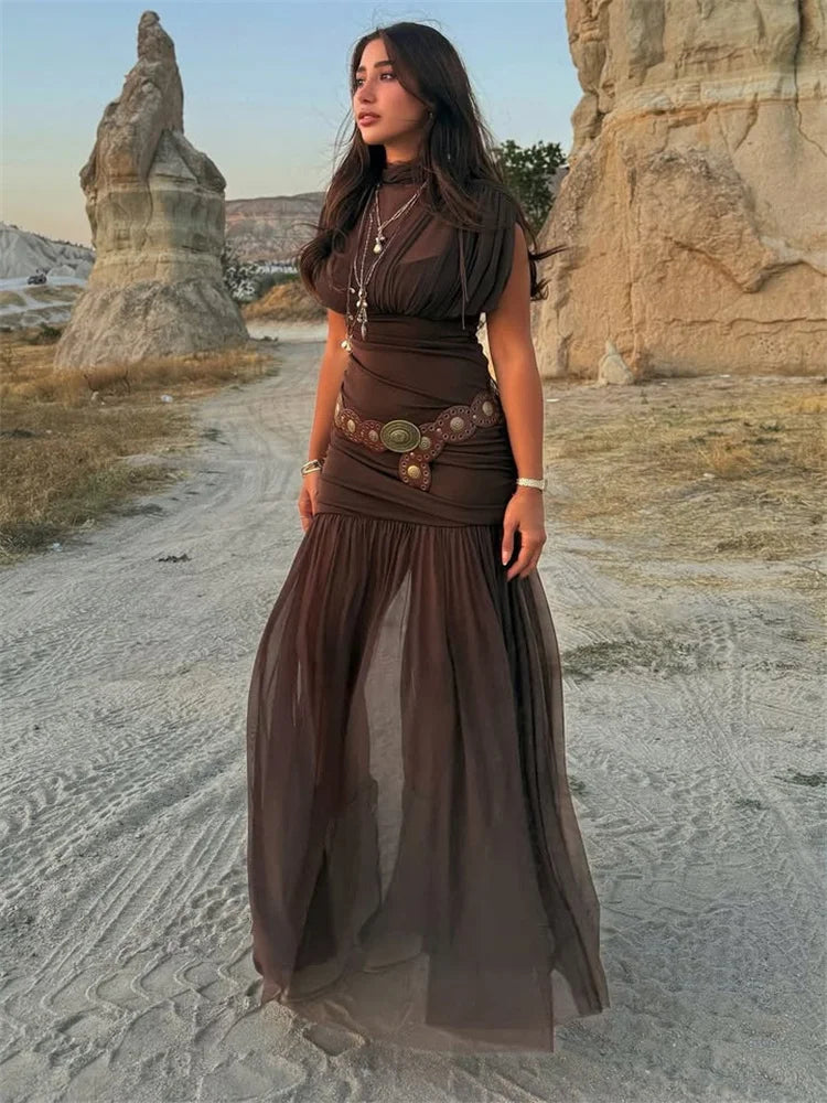 Black Mesh Patchwork Maxi Dress