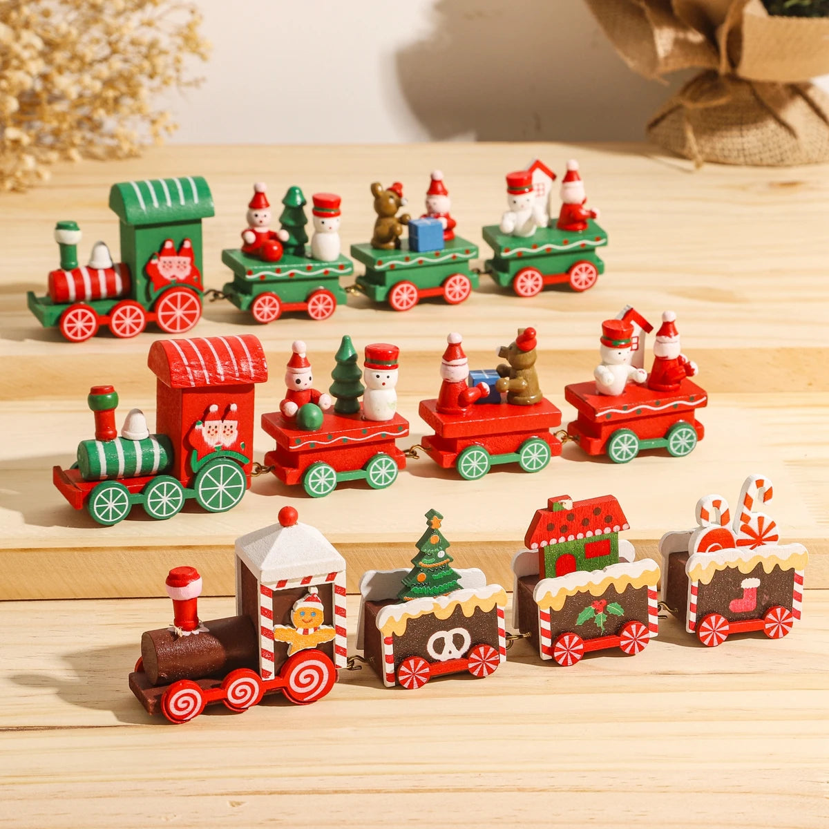 Wooden Christmas Train Ornament Set