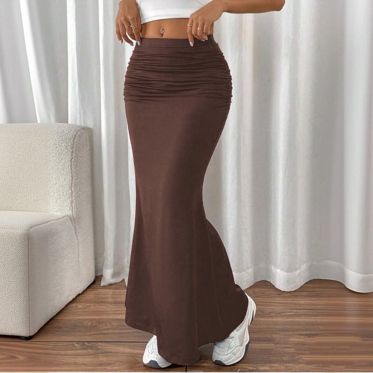 High-Waist Fishtail Midi Skirt