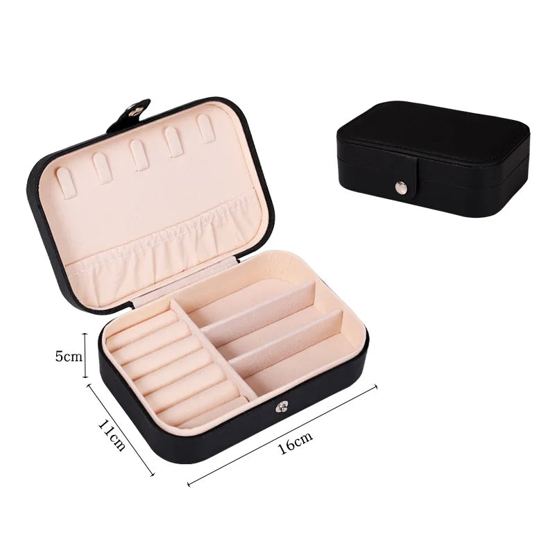 Portable Leather Jewelry Box with Zipper Closure