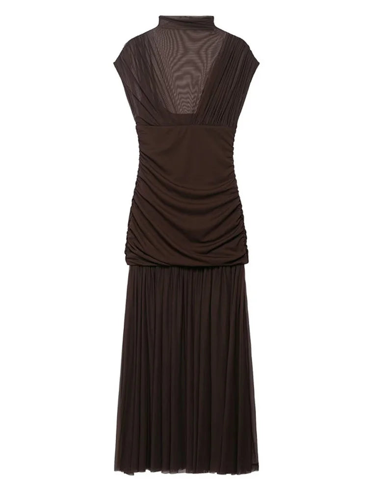 Black Mesh Patchwork Maxi Dress
