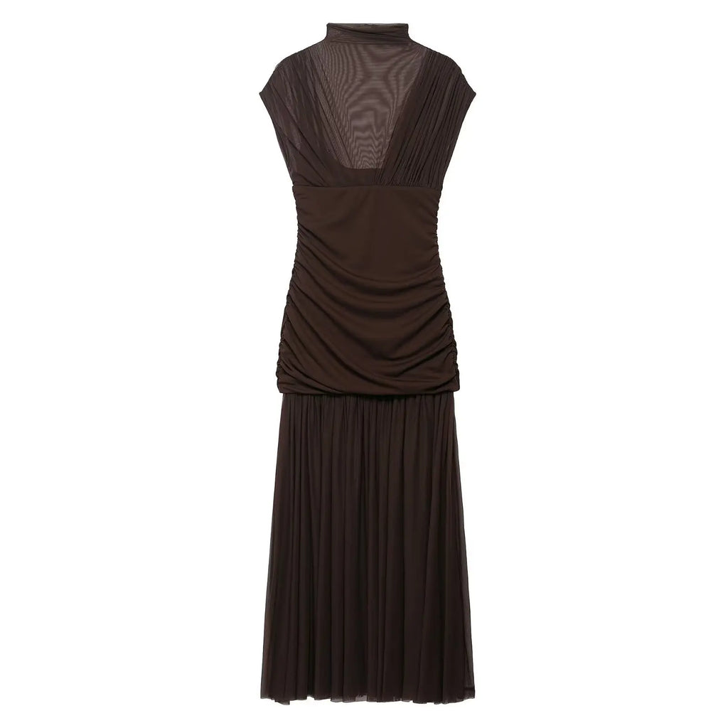 Black Mesh Patchwork Maxi Dress