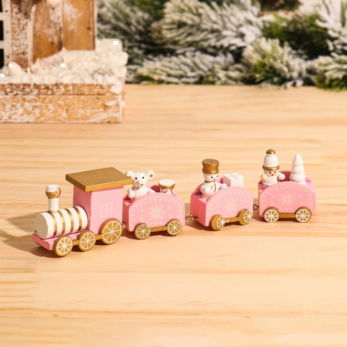 Wooden Christmas Train Ornament Set