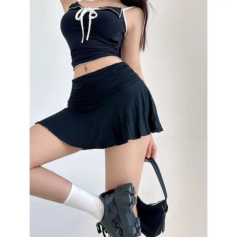 Low-Rise Pleated Mini Skirt with Built-In Shorts