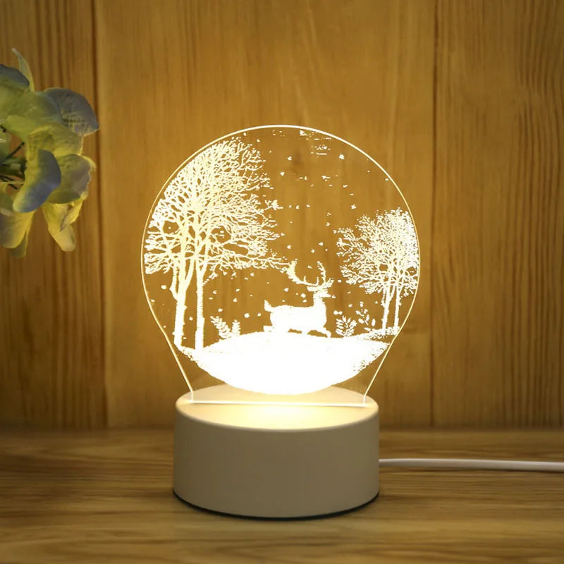 Christmas Home Decor - 3D LED Night Light - USB Acrylic Lamp
