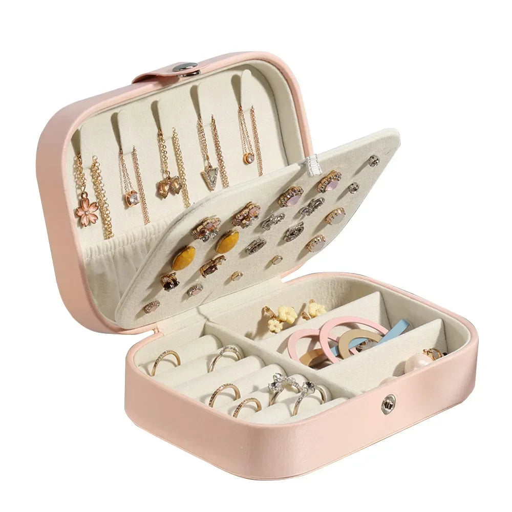 Portable Leather Jewelry Box with Zipper Closure