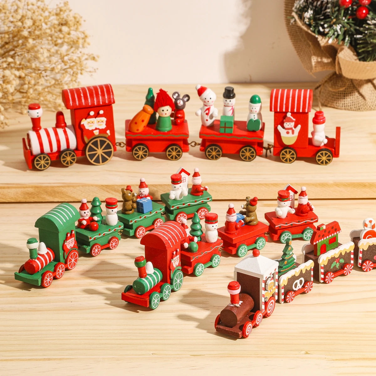 Wooden Christmas Train Ornament Set