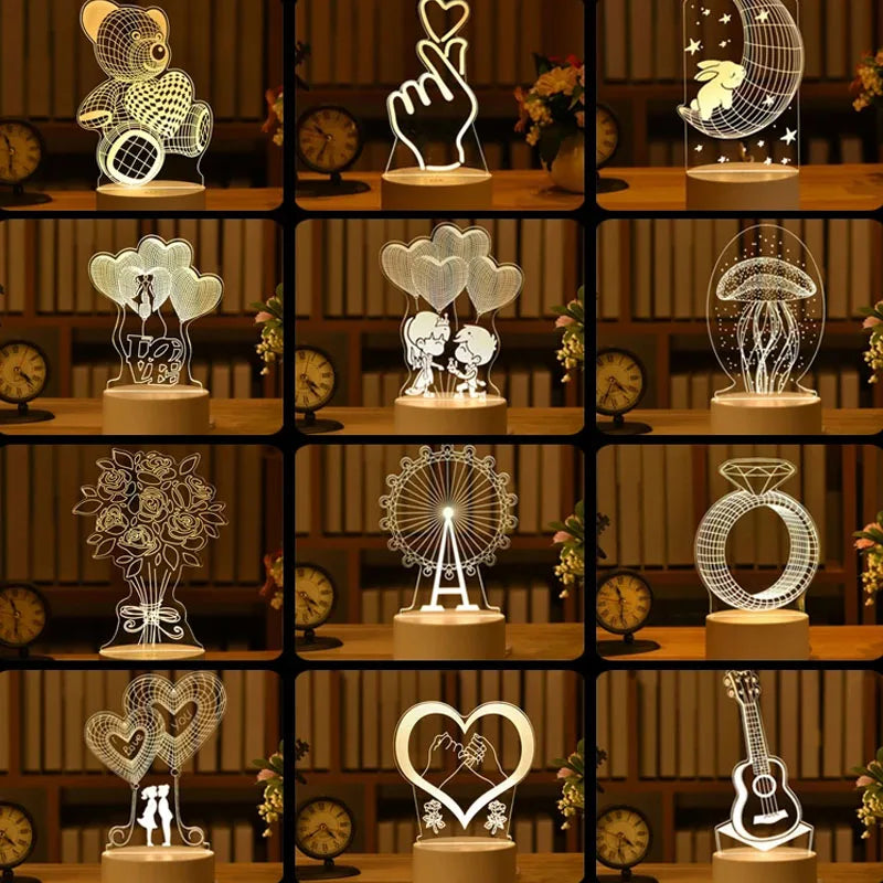 Christmas Home Decor - 3D LED Night Light - USB Acrylic Lamp